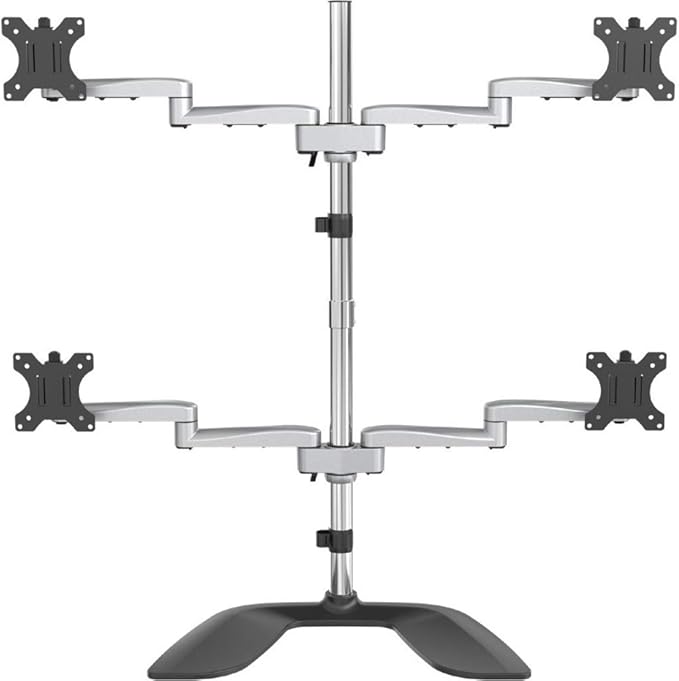 StarTech.com Desktop Quad Monitor Stand - Ergonomic VESA 4 Monitor Arm (2x2) up to 32" (17.6lb/8kg) - Free Standing Articulating Universal Pole Mount - Height Adjustable/Tilt/Swivel/Rotate (ARMQUADSS) | Ergonomic VESA 4 Monitor Arm (2x2) up to 32" (17.... by StarTech