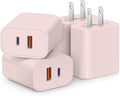 [4 Pack] USB C Charger Block Fast Charging Multiport Adpater [PD 20W USB-C & QC 3.0 USB-A Port] for iPhone 17/16/15/14/13/12/11/X/8, iPad, Galaxy, Google & More [Light Pink] by CXX