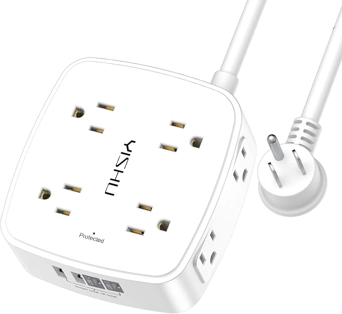 3Ft Surge Protector Power Strip - 8 Widely Outlets with 4 USB Ports, 3 Side Outlet Extender with 3 Feet Extension Cord, Flat Plug, Wall Mount, Desk USB Charging Station, ETL, White by YISHU