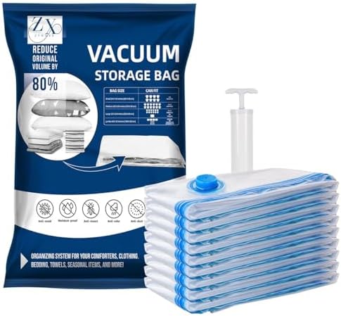 Vacuum Storage Seal Bags-Jumbo Vacuum Packing Bags with Pump for Travel, Clothes, Bedding & Blankets-Reusable Compression Travel Vacuum Bag Set | Space Saver Bags (9XL) by Unknown