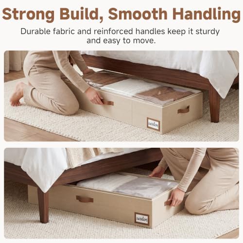 StorageWorks 7 Inch Low Profile Under Bed Storage Containers with Clear Lid | Reinforced Structure, Resists Sagging, Handles & Label Holder, Foldable Stackable Closet Storage for Clothes, Blankets, Toys - Image 4