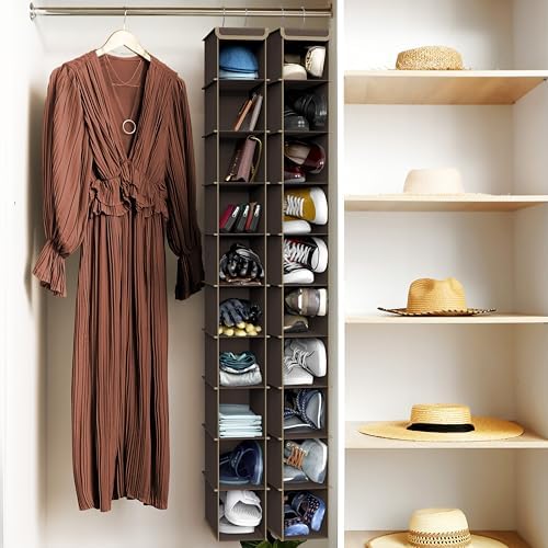 Simple Houseware 10 Shelves Closet Hanging Shoe Organizer, Brown | Dual Metal Hooks, Holds Up to 20 lbs, for Narrow Space - Image 2