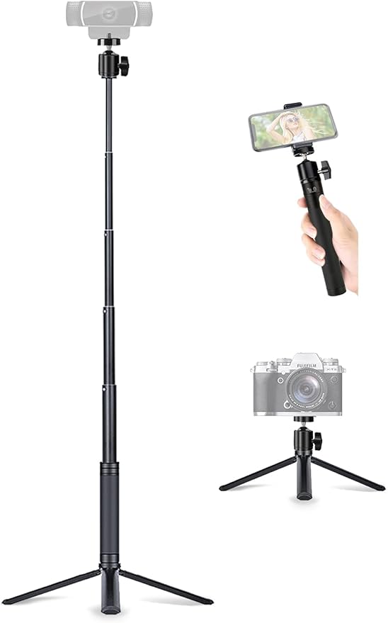 JCWINY 30" Tall Webcam Stand Tripod Extendable Desktop Tabletop Webcam Tripod Web camera Mount Aluminum Desk Tripods Stand for Logitech Brio Webcams C925e C922x C930e C922 C930 C920 C615 iPhone Camera by JCWINY