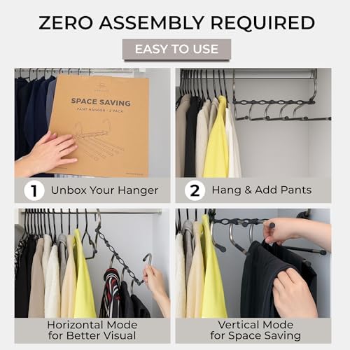 MORALVE Pants Hangers Space Saving - 2 Pack - Non-Slip Multi-Layer Space Saving Hangers - Multifunctional Clothing Rack for Closet Storage - Ideal for Jeans, Trousers, Skirts, Scarves & Slacks (Black) - Image 6