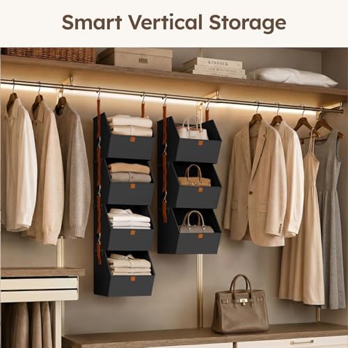Homsorout Hanging Closet Organizer 4 Tier - Clothes Hanging Shelves, Space-Saving Closet System, Fabric Storage Bins Bedroom Organization, Collapsible Baskets for Home, Dorm, Rv, Black, 8 Pack - Image 5