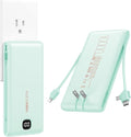 VEEKTOMX 10000mAh Portable Charger with Built-in Cables & Wall Plug | Fast Charging Slim USB-C Power Bank for iPhone, Samsung, iPad | 5 Outputs, Charges 4 Devices, ETL Certified, Cyan by VEEKTOMX