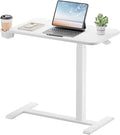 GTPLAYER Small Standing Desk with Hidden Wheels, Pneumatic Mobile Rolling Laptop Desk, Adjustable Height Overbed Bedside Table Computer Workstation for Home Office (28" W x 16" D, White) by GTPLAYER