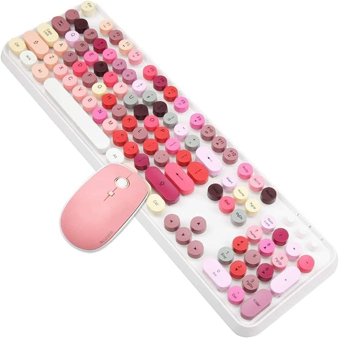 Colorful Wireless Keyboard and Mouse Combo,Cute Typewriter Bubble Keys,Pink | Aesthetic Round Keycaps,Removeable Floating Circle Keys,2.4GHz USB Receiver,Full-size with Number Pad for PC Laptop Desktop by LETTON