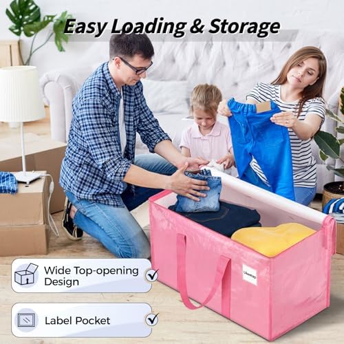 8 Pack Extra Large Clothes Storage Bins with Lids, Moving Bags, Pink | Storage Bags with Reinforced Handles & Heavy-Duty Zippers, Moving Boxes Totes for Clothes Packing, Dorms, College Supplies - Image 5