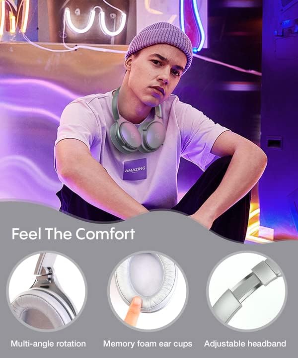 INFURTURE H1 Active Noise Cancelling Bluetooth Headphone Over Ear Deep Bass | Comfortable, Hi-Fi Stereo, 90H Playtime, Low Latency, Foldable Lightweight for Travel, Office, Sport Running - White - Image 5