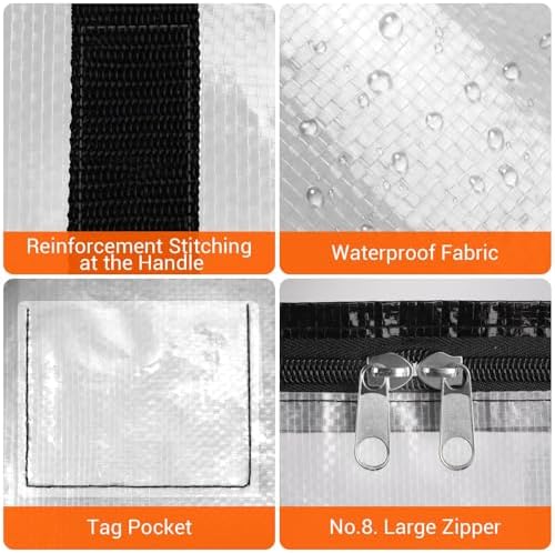 BlissTotes Moving Bags, 10-Pack Storage Bags, Moving Boxes Heavy Duty Extra Large, Moving Totes, Clear moving Bag, Reinforced Handles & Tag Pocket (93L) | Moving Box Heavy Duty Extra Large, Moving Totes with Zipper, Large Packing Bag with Reinforced Ha... - Image 4
