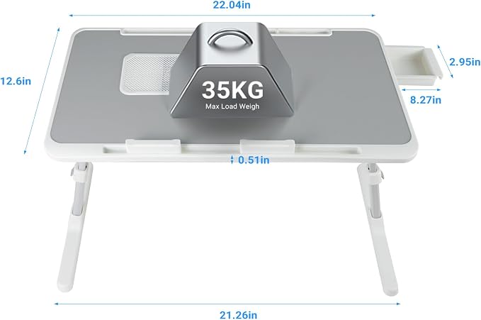 Adjustable Laptop Lap Desk with Cooling Fan USB Light for Adults 56x32cm,Grey - Image 5