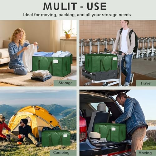 16 Pack-Extra Large Heavy Duty Moving Bags - Waterproof Storage Totes with Handles & Zippers, Foldable for College Dorm, Storage (olive green) - Image 7