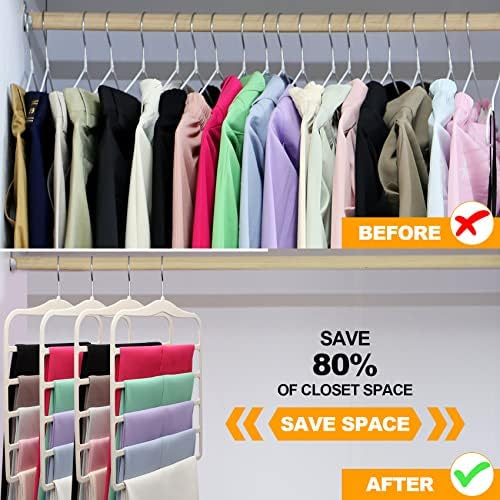 Closet Organizers and Storage, 5 Pack Velvet Pants-Hangers-Space-Saving | Non Silp 5 Tier Clothes-Hanger for College-Dorm-Room-Essentials, Closet-Storager for Jeans Scarf Hanger, Home Organization - Image 4
