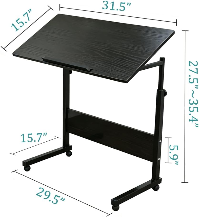 Overbed Bedside Sofa Bed Table with Wheel Adjustable Swivel Top Home Office - Image 2