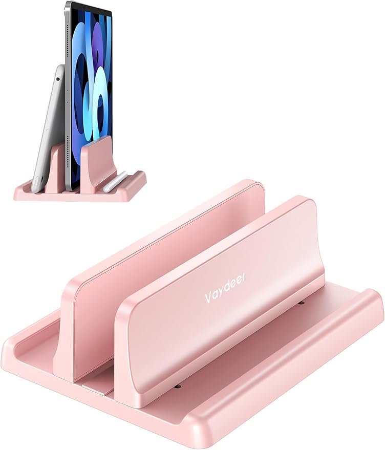 Vaydeer Vertical Laptop Stand Holder Plastic Adjustable Desktop Notebook Dock Space-Saving 3 in 1 for All MacBook Pro Air, Mac, HP, Dell, Microsoft Surface, Lenovo, up to 17.3 inches (Pink) by Vaydeer