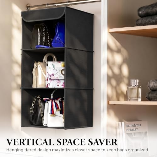 Simple Houseware 3 Shelf Hanging Closet Organizer, Black | 360° Rotating Dual Hooks, Top Support Metal Frame - Image 7