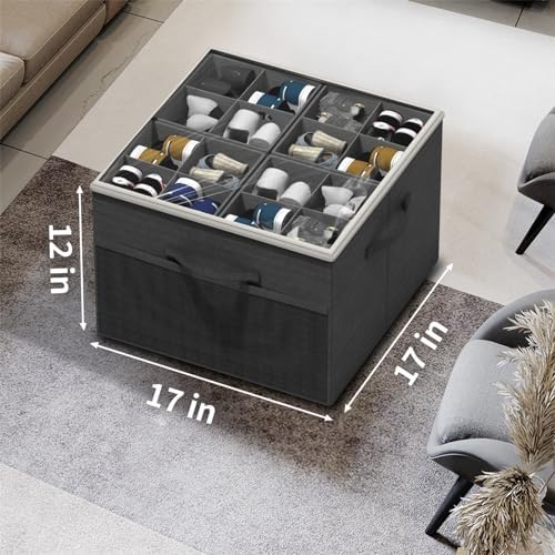 Aokeyee Shoe Organizer for Closet,2 Pack Foldable Shoe Storage Organizer Box Bin with Adjustable Dividers and Clear Cover, Fits up to 16-32 Pairs - Image 6