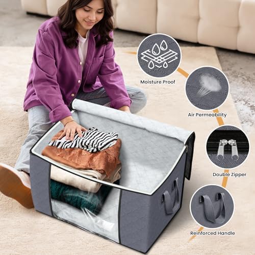 Fab totes 90L Clothes Storage, Foldable Thick Fabric Blanket Storage Bags | Foldable Containers with Zippers,Window and Handles for Organizing Bedroom, Closet, Comforter, Bedding,Dorm essentials - Image 4