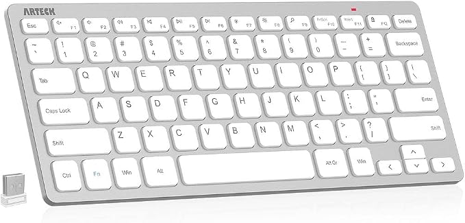 Arteck 2.4G Wireless Keyboard Ultra Slim and Compact Keyboard with Media Hotkeys for Computer Desktop PC Laptop Surface Smart TV and Windows 11/10/8/7, Silver by ARTECK