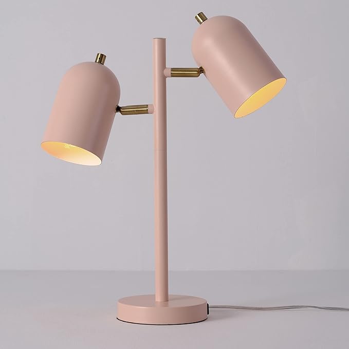Globe Electric 30290 19" 2-Light Desk Lamp, Matte Pink, Brass Accents, 2.1A USB Port, On/Off Rotary Switch on Each Shade, Reading Light, Dorm Room Essentials, Lamps for Living-Room, Office Décor - Image 4