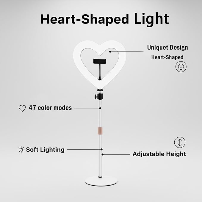 Ring Light for Desk,Heart Tabletop Light with 26" high Stand, RGB 47colors Selfie Light,USB Powered LED Desktop lamp with Phone Holder for Makeup Lights, Laptop Live Stream, YouTube,TikTok - Image 2