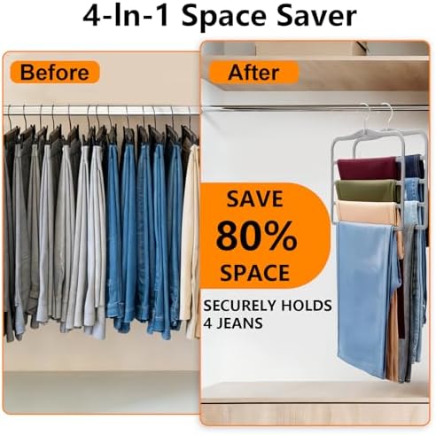 Velvet Pants Hangers Space Saving, 2-Pack Multi-Tier Closet Organizers,Grey | For Jeans Trousers Skirts Leggings Scarves, Non-Slip Vertical Storage for Small Closet, College Dorm & Apartment Essentials - Image 2