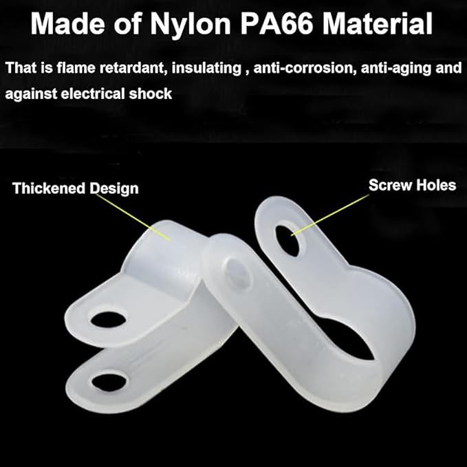 50Pcs 1 Inch R-Type Nylon Cable Clamps for Cable Wire Management | Durable Nylon Material, R-Shape Cable Holder, 1 Inch Opening Size, Multi-Hole Mount Base, Neat Wire Organization - Image 3
