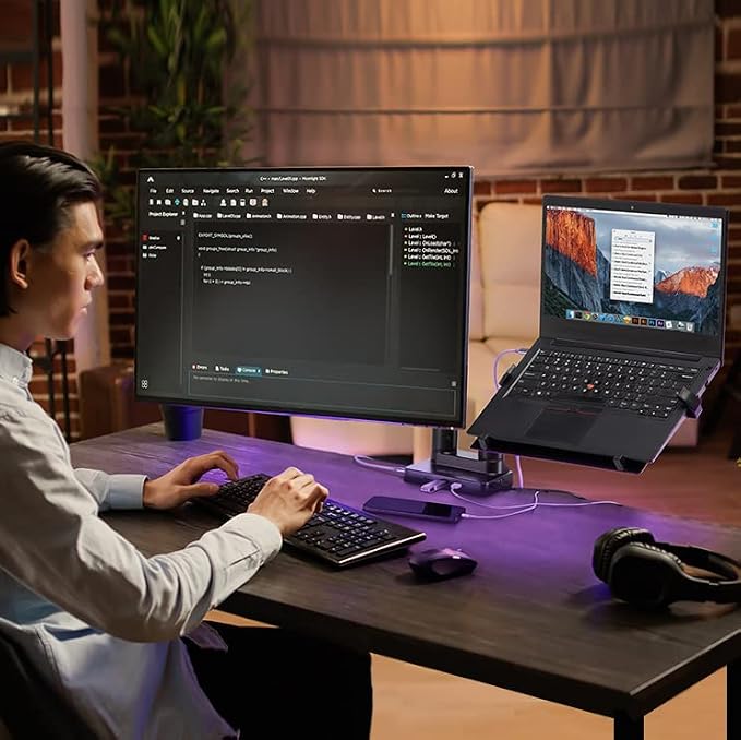 Dual Monitor Arm Desk Mount with 15" Laptop Tray & USB-C&A Docking Station | AVLT 17”-43" HDMI 4K60Hz, Ethernet, Gbps, 100W PD, Fits Two Flat/Curved Monitor - Black - Image 7