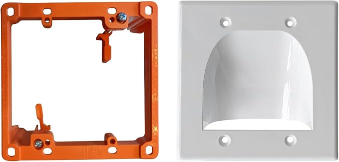 1 Pack Wall Plate Cable Pass Through with Bracket - In Wall Cable Management Kit - Recessed Cable Wall Plate Pair with Dual Gang Low Voltage Mounting Bracket - Decorator Cover for Low Voltage Cables by BestMounts