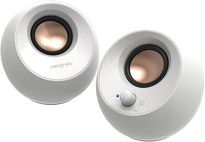 Creative Pebble V3, 2.0 USB-C Desktop Speakers, Bluetooth 5.0, White, USB-A | Bluetooth 5.0, USB-C, 2.0 Speaker, Clear Dialog, 8W RMS, USB-A Adapter, Desktop Speakers, Stereo, White by CreativeLabs
