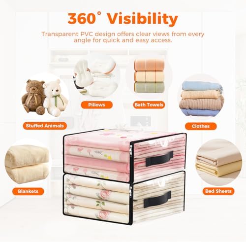 SpaceWhisper Clear Sheet Storage Bags, 4 Pack, 17.7 x 15.7 x 7.9 in | Sheet organizers and storage, zippered closure, thick plastic, reinforced handles, clothes, blankets, under-bed storage - Image 4
