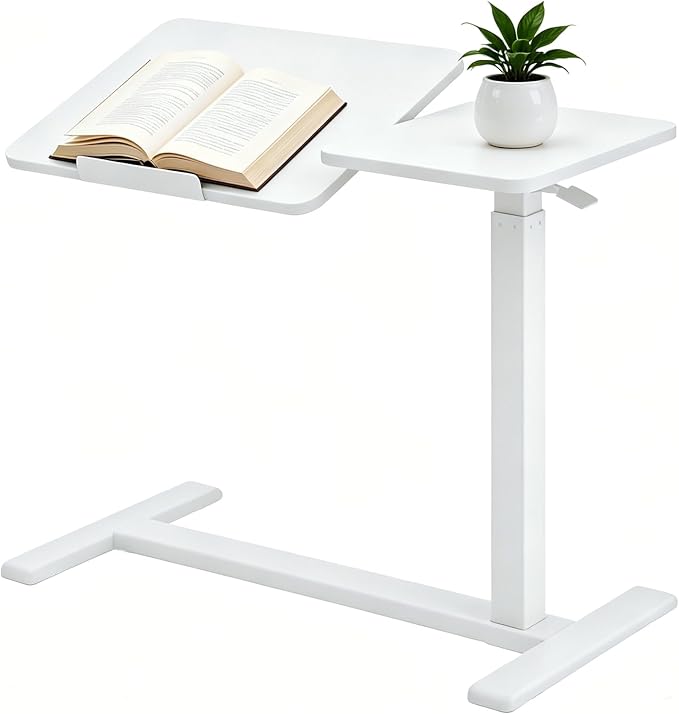 Height Adjustable Rolling Laptop Desk, Portable Mobile Standing Workstation with Tiltable Top for Home Office Classroom, White by KEIKI