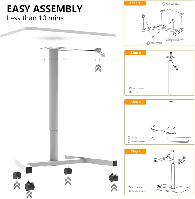 28-Inch Mobile Standing Desk, Computer Workstations with Cup Holder, Portable Standing Desk with Lockable Wheels, Rolling Table for Home Office Classroom Hospital (White) - Image 9