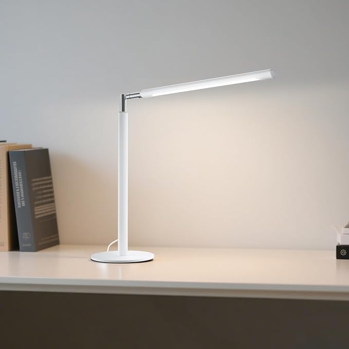White LED Desk Lamp, 16" Dimmable Metal Desk Light with Base, 15W 1200LM, Adapter Included, Color & Brightness Adjustable, Modern Tall Table Lamp for Home Office Reading Study Task Laptop - Image 8