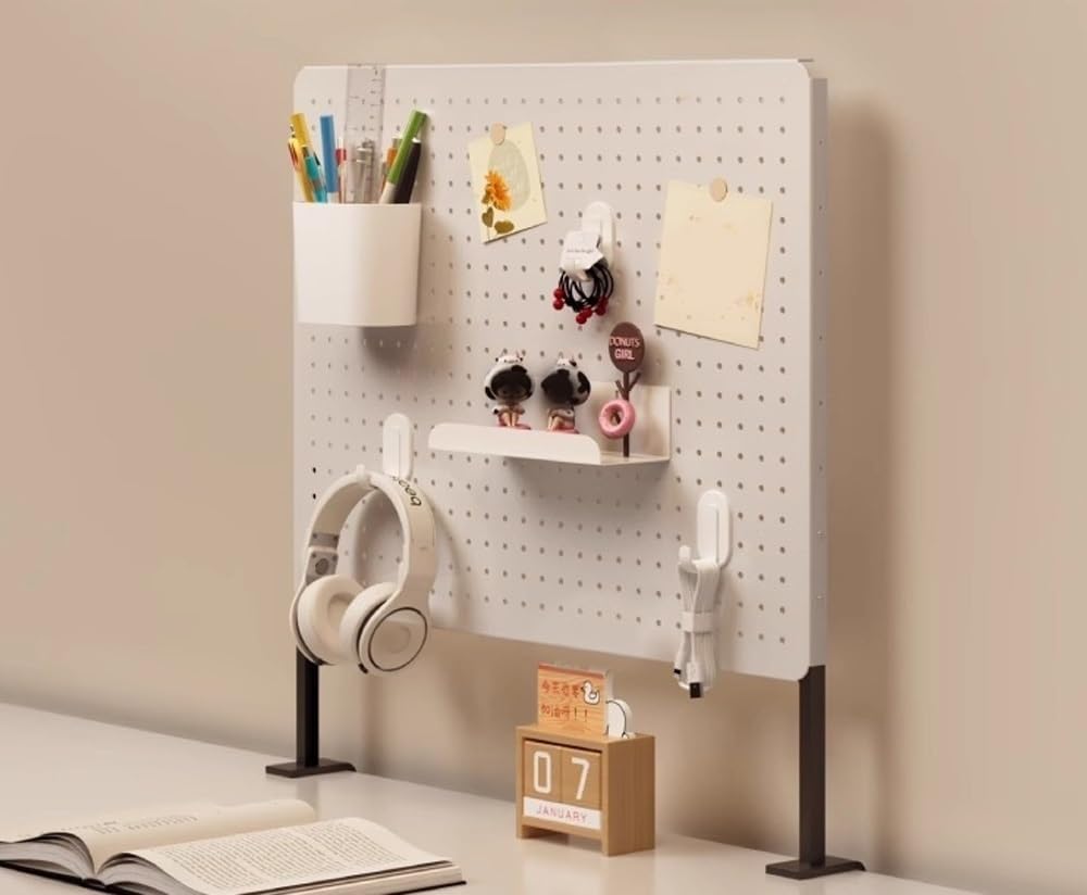 Clamp-on Desk Pegboard, Carbon Steel Desktop Pegboard Organizer with 4 Hooks, Standing Peg Board for Home Office, Desk Organizer Desk Accessories, No-Drill(15.7x15.7in) by YWSXHS
