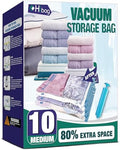 Vacuum Storage Bags, 10 Medium Space Saver Vacuum Seal Bags, Space Bags, Vacuum Sealer Bags for Clothes with Travel Hand Pump (10M) | Home and Travel, Airtight Triple Seal, Save 80% Space, Hand Pump, Work with Vacuum, Double Zip, Reusable, Easy to Use by HIBAG