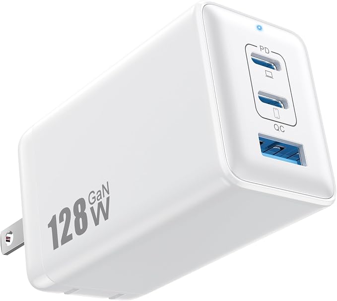128W USB C Wall Charger,GaN III 3-Port Fast Charging Station,PD QC Foldable Charger Block Portable 65W Laptop Adapter for MacBook Pro/Air,iPad Pro,Galaxy S23,Dell XPS 13,iPhone 17/16/Pro etc by Pxwaxpy