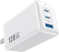 128W USB C Wall Charger,GaN III 3-Port Fast Charging Station,PD QC Foldable Charger Block Portable 65W Laptop Adapter for MacBook Pro/Air,iPad Pro,Galaxy S23,Dell XPS 13,iPhone 17/16/Pro etc by Pxwaxpy