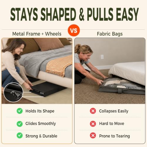 Fokyfok 2 Pack Under Bed Storage with Wheels 6 inch Height | Metal Frame,Lid,Rolling Slim Under Bed Drawers for Shoes,Clothes,Shallow Underbed Storage,Under Couch Storage,Black - Image 4