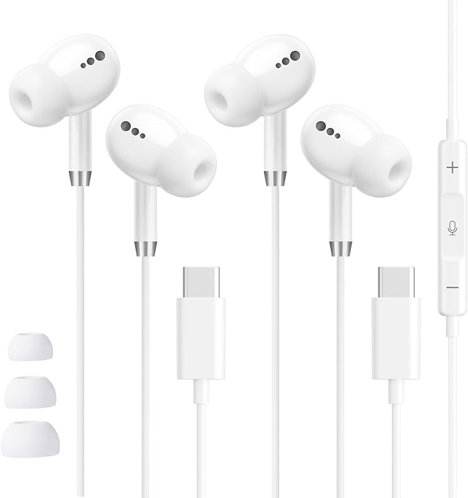 USB C Headphones for iPhone 17 16 15, 2 Pack Wired Earbuds C Type Earphones | Wired Earbuds USBC, Clear Mic & Noise Isolation, HiFi Stereo, for Apple Headphone with Tips, for Galaxy S26 S25, Pixel 10a 9a by BLXSounds