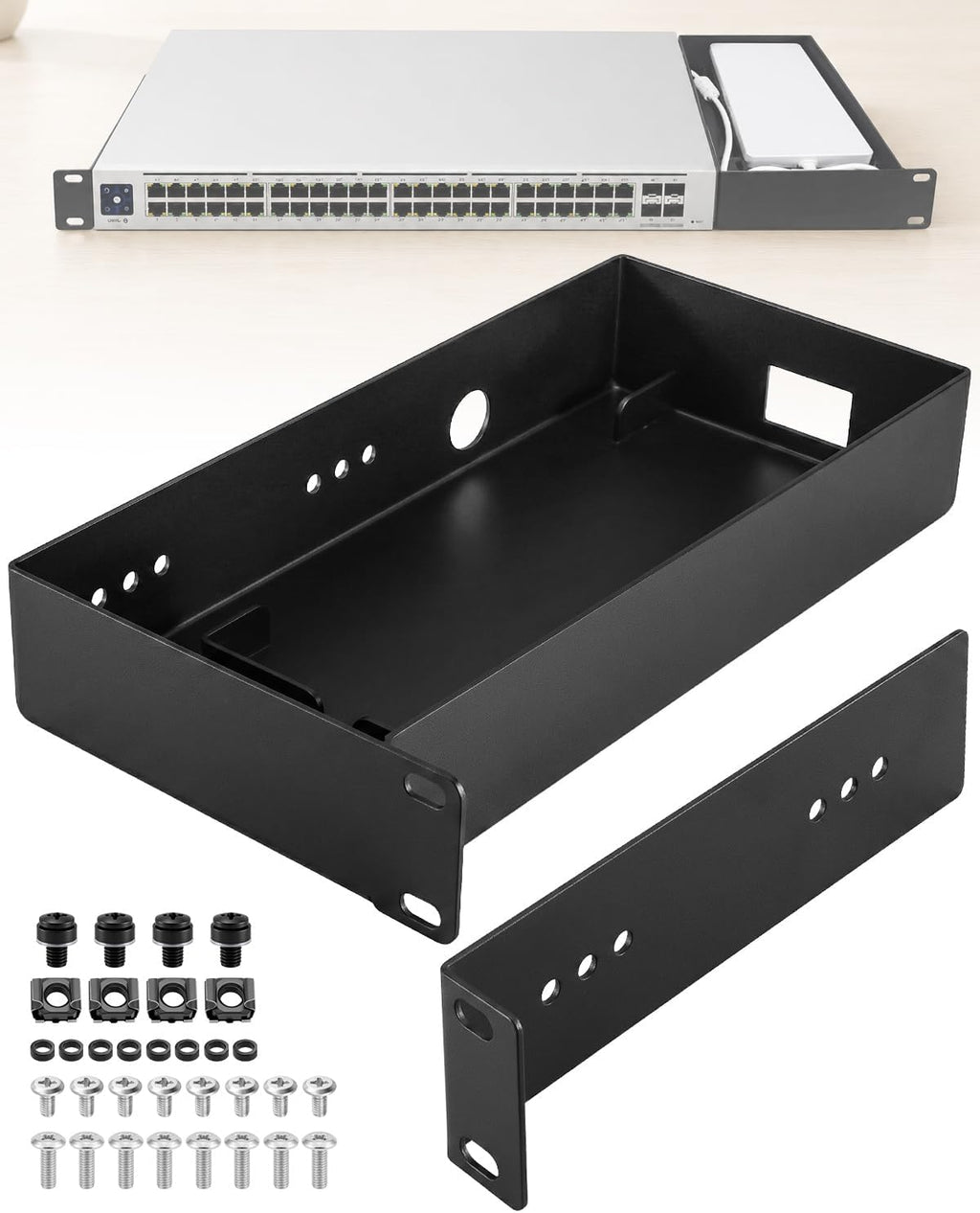 19 Inch 1U Rack Mount Fit for UniFi Switch Pro Max 16 PoE, Metal Shelf Tray by HKJWUN