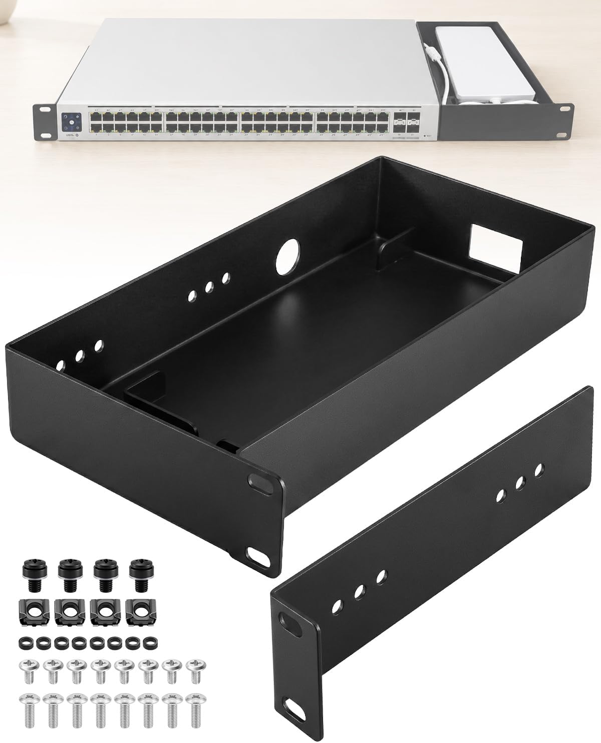 19 Inch 1U Rack Mount Fit for UniFi Switch Pro Max 16 PoE, Metal Shelf Tray by HKJWUN