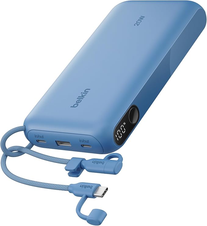 Belkin 20000mAh 20W Power Bank, Digital Display, 2 USB C and USB A Ports | Fast Charging Battery Pack, iPhone 17, Air, Pro, Samsung Galaxy S25, Pixel 10, iPad, Charge Multiple Devices by Unknown