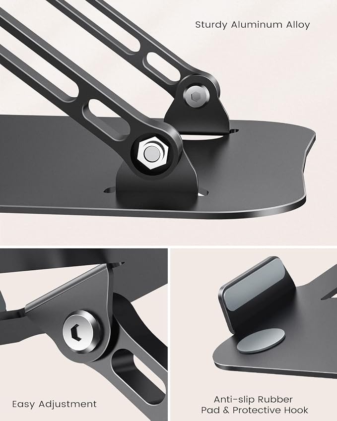 JOIOT Adjustable Aluminum Laptop Stand, Ergonomic Riser for 11-16" Laptops | Free Height Adjustable，Hollow Vent for Fast Cooling, Anti-Slip Silicone Pad, Foldable Portable for Home Office Travel - Image 6