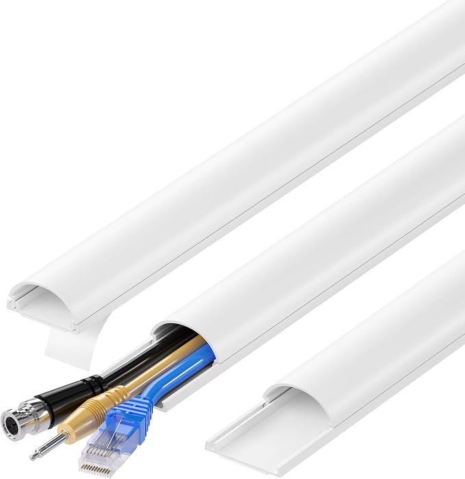 ZhiYo 39in Cord Hider for 2-3 Wall-Mounted TV Wires, 1.2"W x 0.55"H, White | Split-Hinge Design for Easy Installation, Half-Round Glazed Finish Ideal for Wall/Baseboard, Self-Adhesive, 3 Pack (13" Each) by ZhiYo