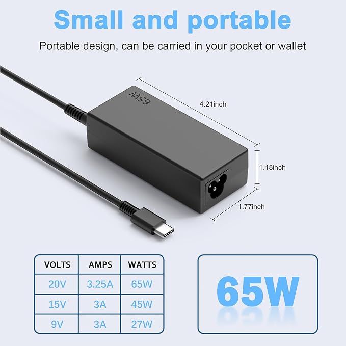 JEIBAO Universal 65W USB C Type C AC Adapter Laptop Charger Compatible with Lenovo ThinkPad X1 T14 T15 E14 E15 T480s T580s T490 E580 E590 Yoga 7i 9i C930 C940 S730 920 720 Chromebook C330 S330 - Image 3