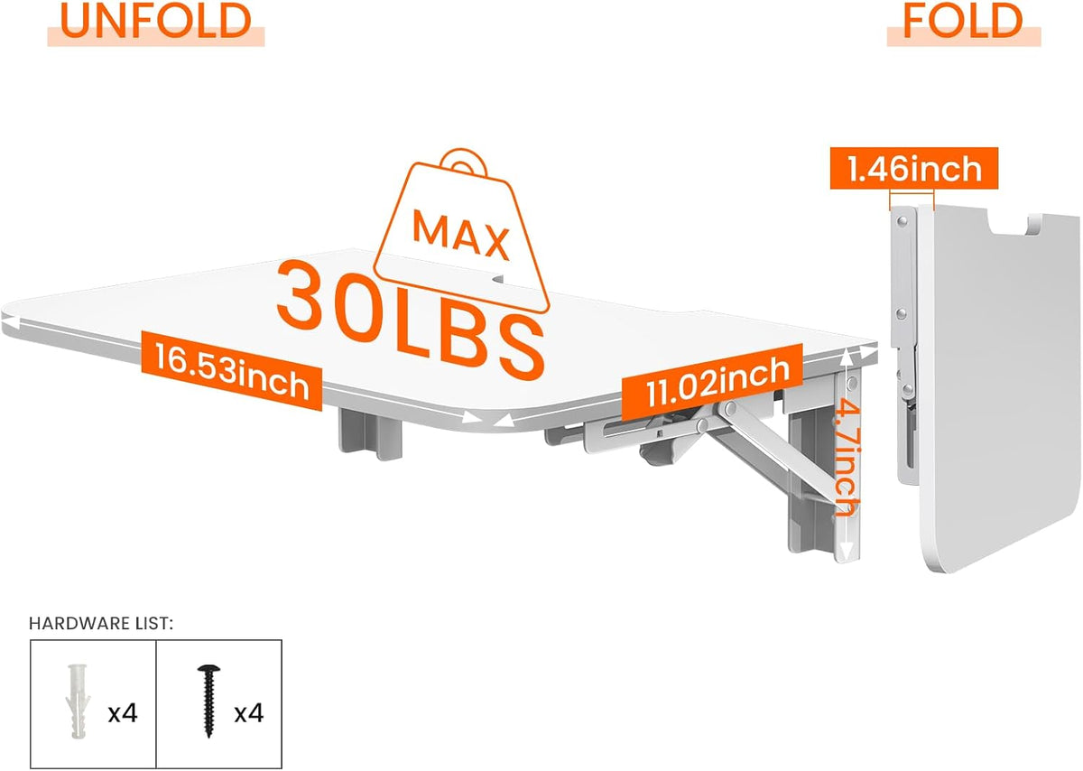 Projector Shelf for Wall, Wood Folding Wall Mount Shelf, White - Image 6
