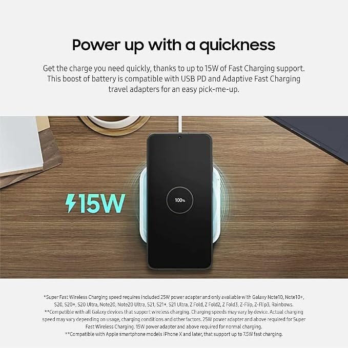Samsung 15W Wireless Charger Single, Cordless Super Fast Charging Pad for Galaxy Phones and Devices, Compact Design, LED Indicator, USB C Cable Included, 2022, US Version, Grey - Image 2