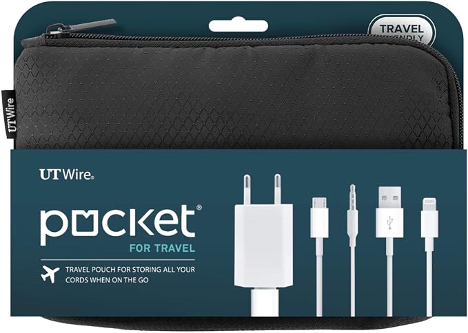 UT Wire Pocket Travel Lightweight Organizer Case with Zipper for Charger, Cable, Power Bank, Flash Memory Accessories Holder in Black 1-Pack by UTWire